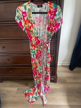 VICI Floral Wrap Maxi Dress - Hot Pink, Teal & Orange